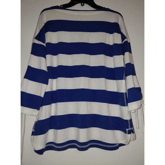 T by Talbot's Women's XLP Petite Boatneck Longsleeve White & Blue Striped Top - Picture 2 of 3